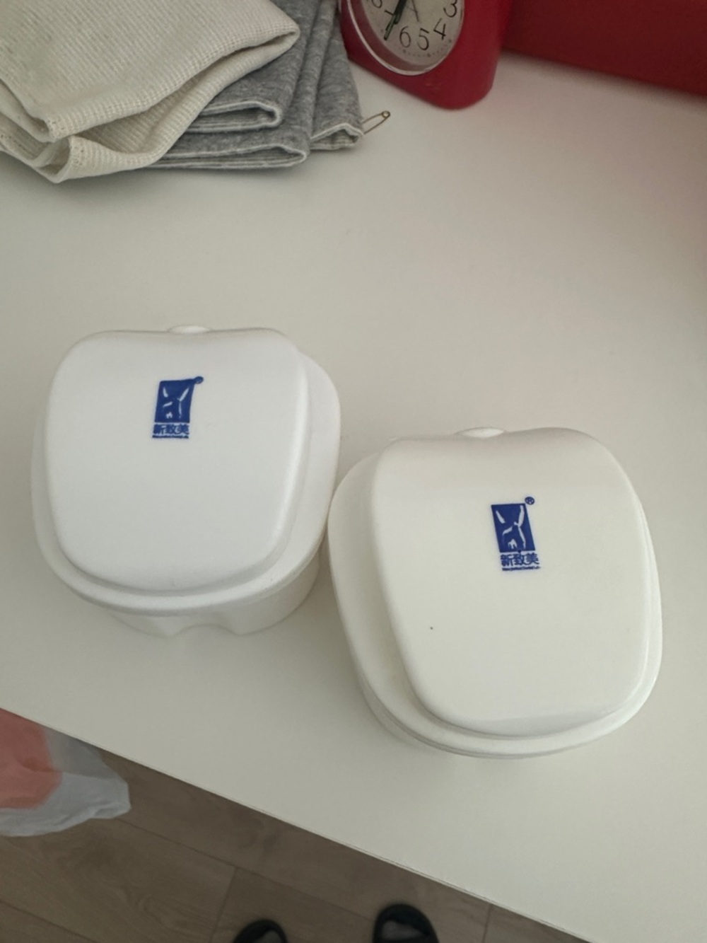 LARGE- White Plastic denture Containers - Set of 2